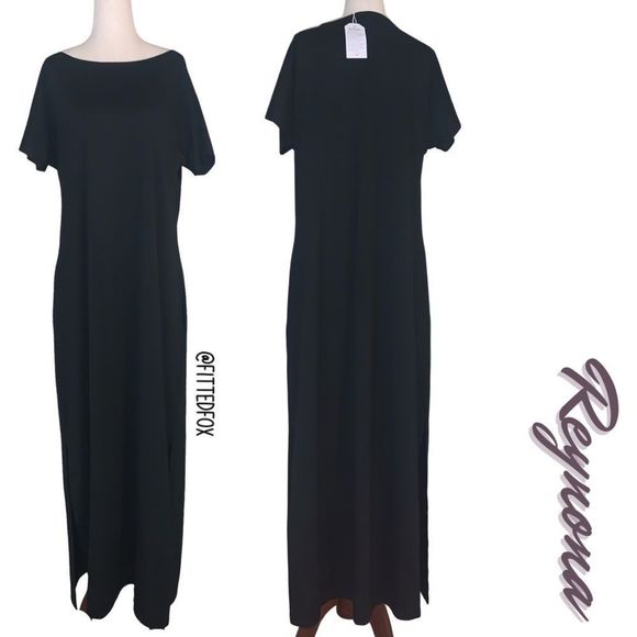 RAYNONA SHORT SLEEVE SCOOP NECK MAXI DRESS WITH POCKETS & SIDE SLIT | MEDIUM - Picture 3 of 3